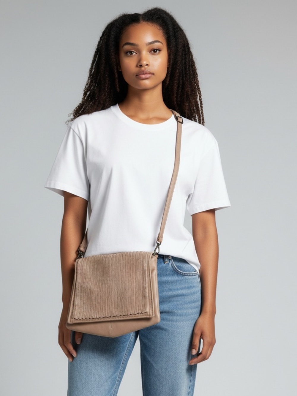 Free People boho bohemian Neutral Woven Flap Shoulder Bag